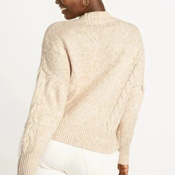 Old Navy Mock-Neck Heathered Cable-Knit Sweater for Women New - Picture 8 of 8